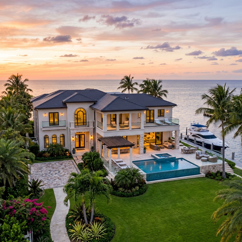 Residencia en Boca Raton al atardecer